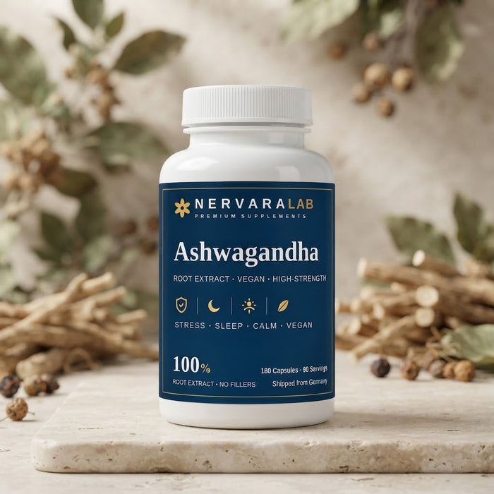 NervaraLab Ashwagandha Kapseln, 180 Stück – vegane Kapseln mit 600 mg Wurzelextrakt und 30 mg Withanoliden pro Tagesportion
