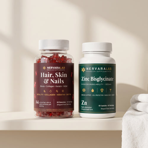 Haut-Set von NervaraLab – Biotin Fruchtgummis und Zink Bisglycinat Kapseln im Set
