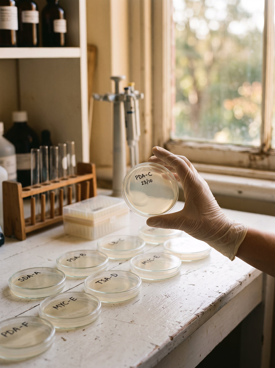Mikrobiologische Prüfung einer Charge mit Agar-Petrischale