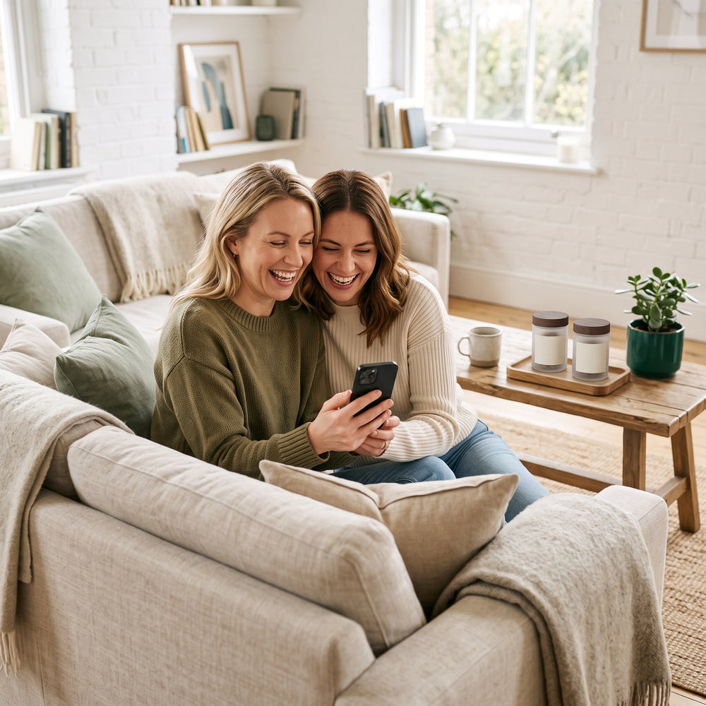 Zwei Freunde schauen gemeinsam auf ein Smartphone