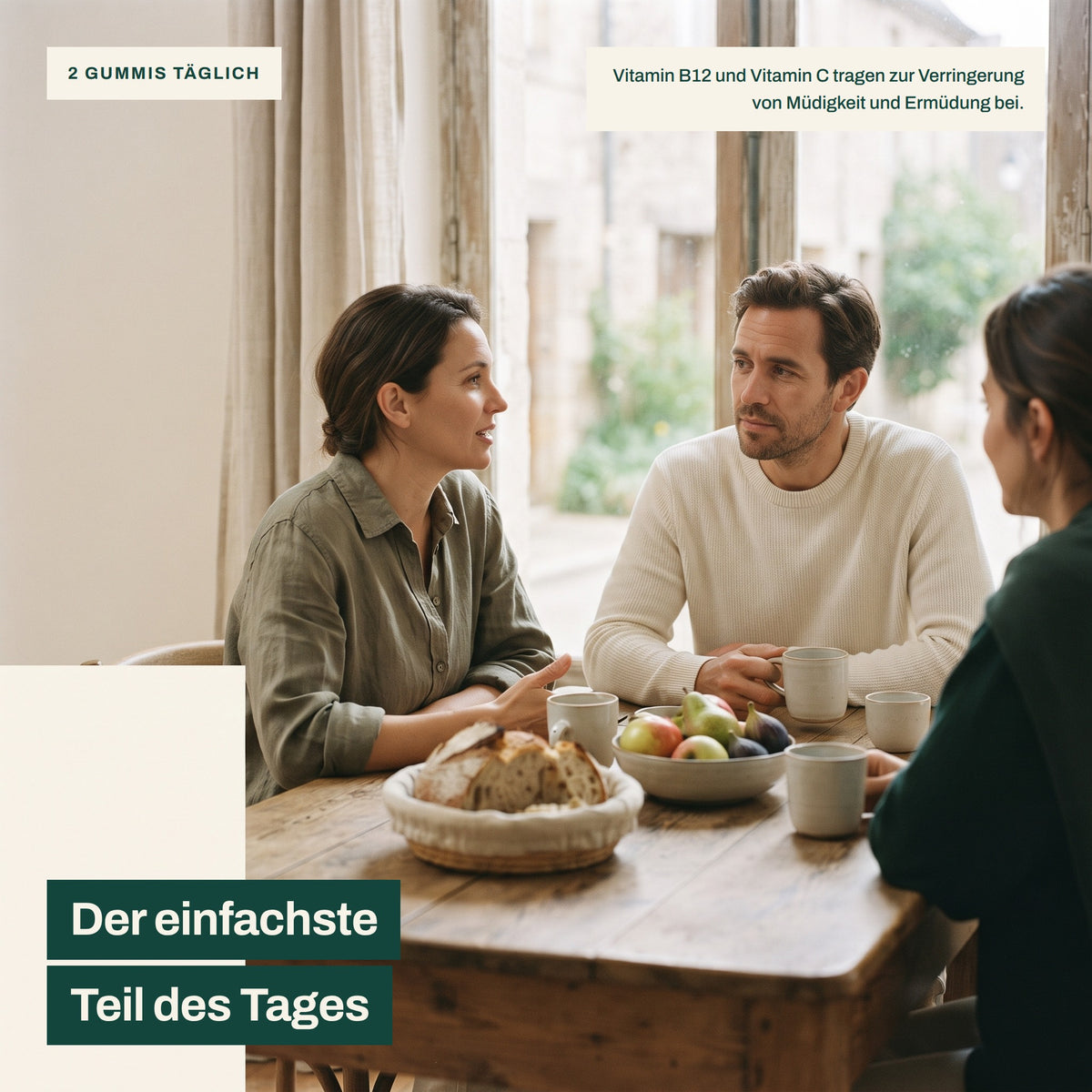 Frau im Bad am Morgen – NervaraLab Biotin Gummies mit zehn Vitaminen pro Tagesportion