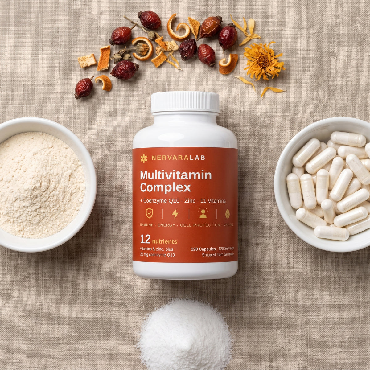 NervaraLab Multivitamin Komplex Kapseln mit Coenzym Q10 – Kapseln und Dose im Detail